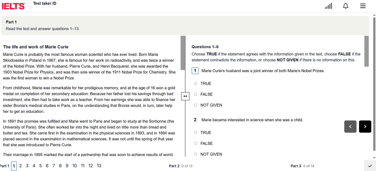 صفحه‌ی Reading آزمون CD آیلتس با متن و سوالات True False Not Given